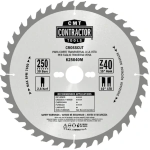 Pilový kotouč na dřevo, Masterpack - D250x2,6 d30 Z40 HW, 5ks, - K25040M-X05, CMT Contractor