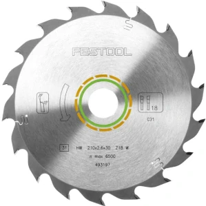 Pilový kotouč do okružních pil HW, D210x2,6 d30 W18 WOOD STANDARD, - 493197, Festool
