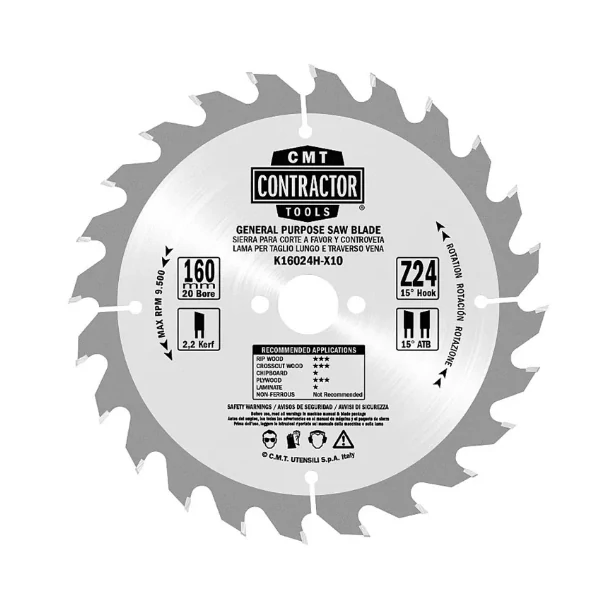 Sada Contractor Pilových kotoučů na dřevo - D160x2,2 d20 Z24+Z40 HW, 3ks, - C-K160H-X03, CMT