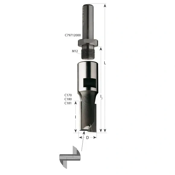 Drážkovací fréza se závitem M12 - D16x60 L92 M=12x1 HW, C18116011, CMT