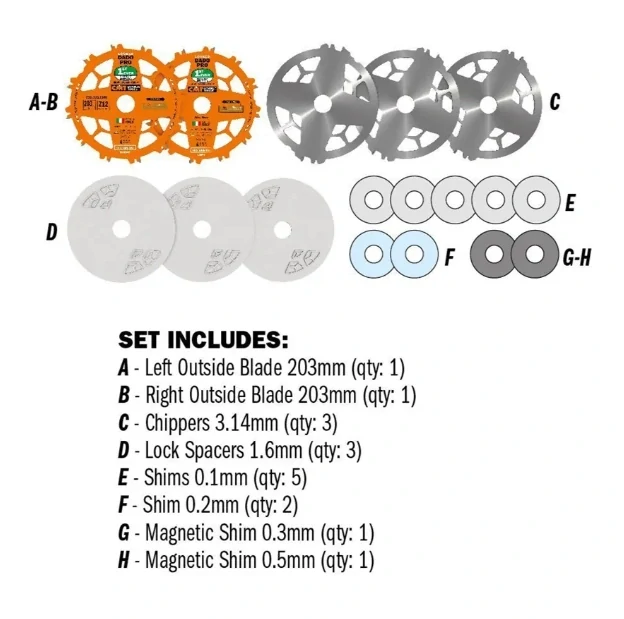 Sada drážkovacích kotoučů DADO PRO - D203x6,2-20 d15,87 Z12 HW, - C23031208, CMT