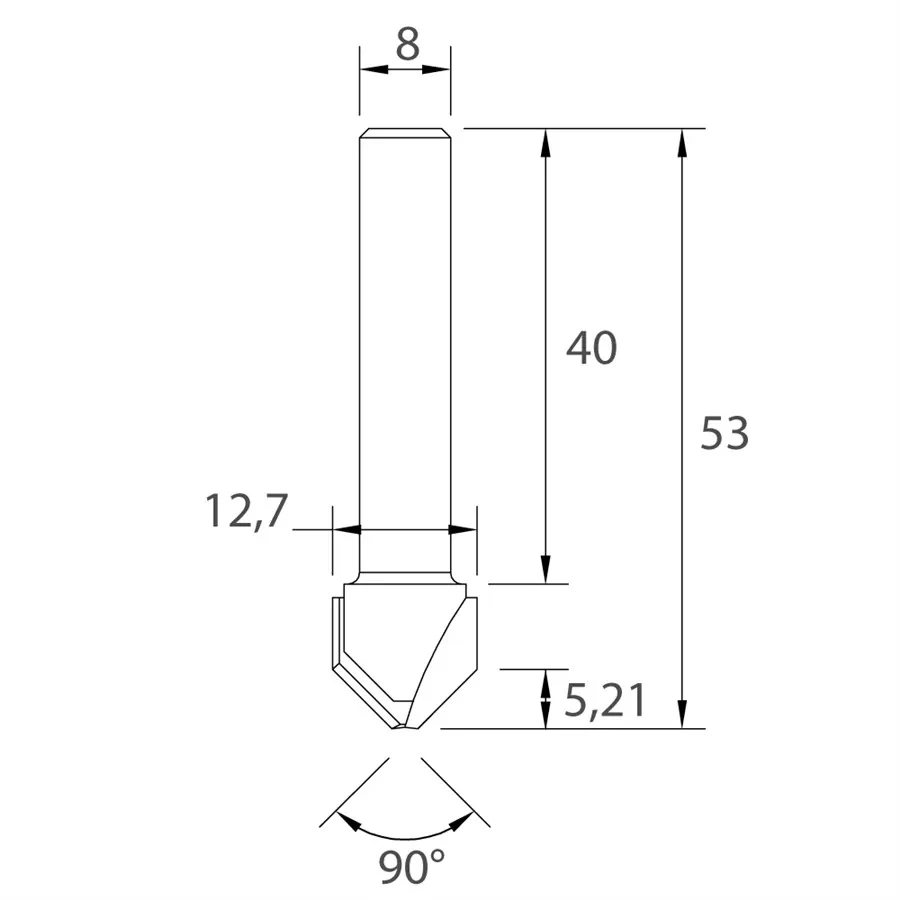 Fréza na V-drážku pro Alucobond - 90° D12,7x5,21 L53 S=8 HW, M115-00181, IGM