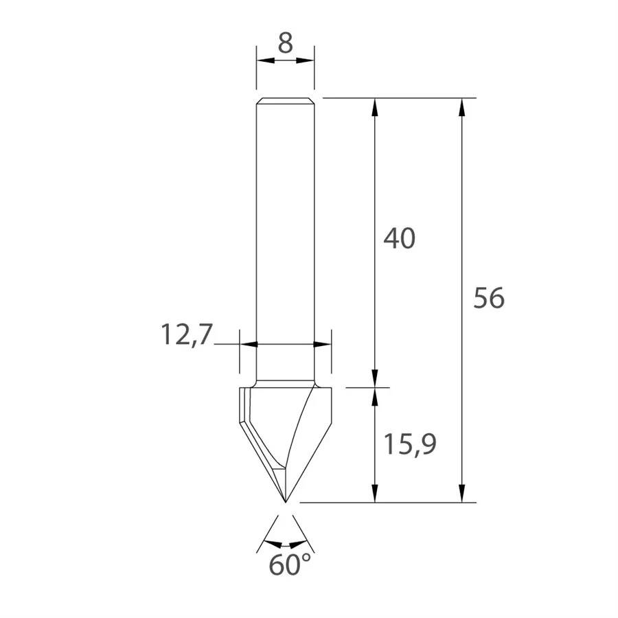 Popisová fréza 60° - D12,7x15,9 L56 S=8 HW, M116-12781, IGM
