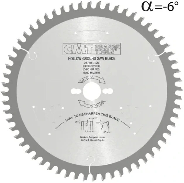 Pilový kotouč na lamino bez předřezu - D303x3,2 d30 Z60 HW -6°Neg, - C28706112M, CMT Industrial C287