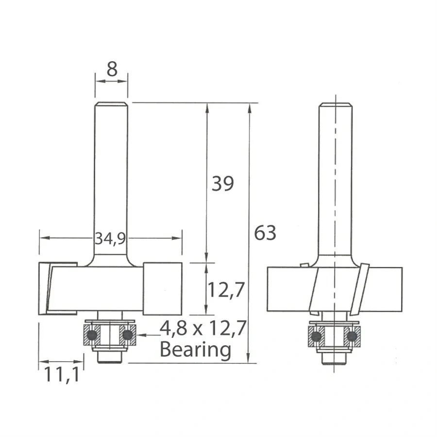 Falcovací fréza - D34,9x12,7 H11,1 L63 S=8 HW, M135-35081, IGM