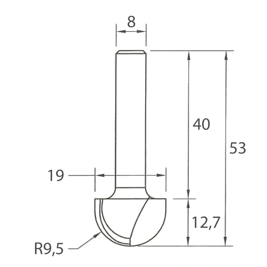 Čelní vypouklá fréza - R9,5 D19x12,7 L53 S=8 HW, M114-09581, IGM