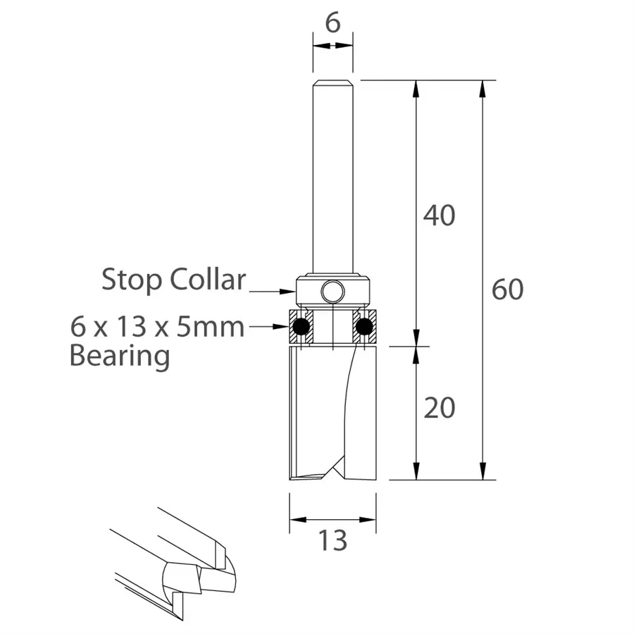 Drážkovací fréza s ložiskem - D13x20 L60 S=6 HW, M112-13061, IGM